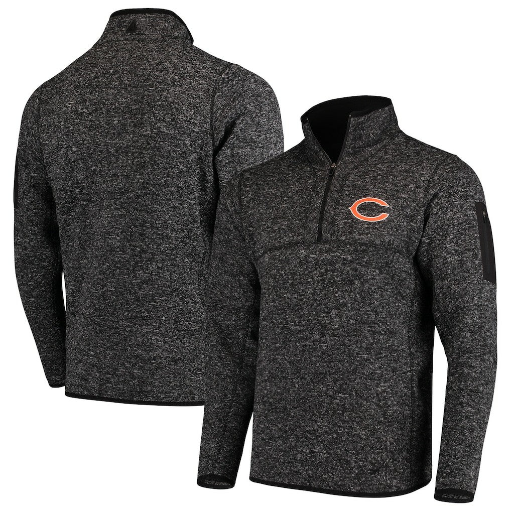 Chicago Bears Antigua Fortune Quarter-Zip Pullover Jacket Heather Black | NFL