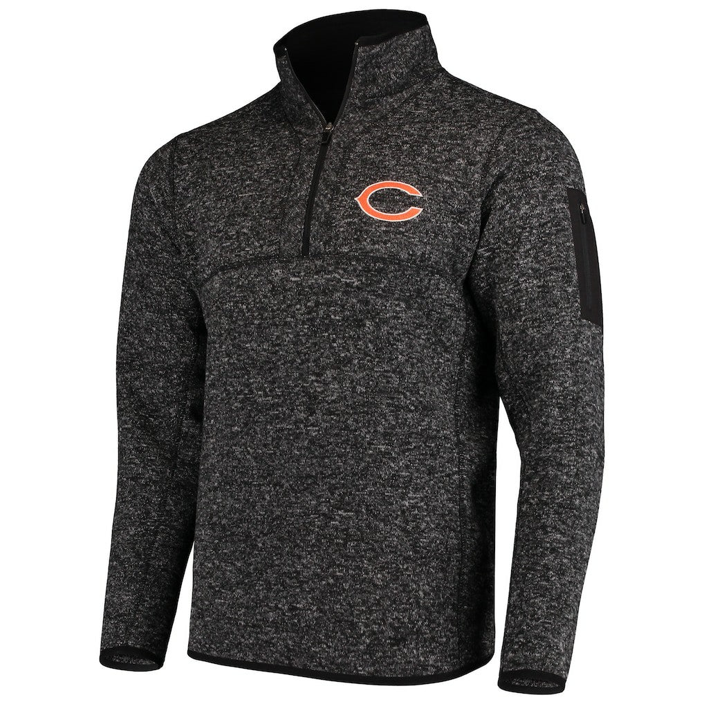 Chicago Bears Antigua Fortune Quarter-Zip Pullover Jacket Heather Black | NFL