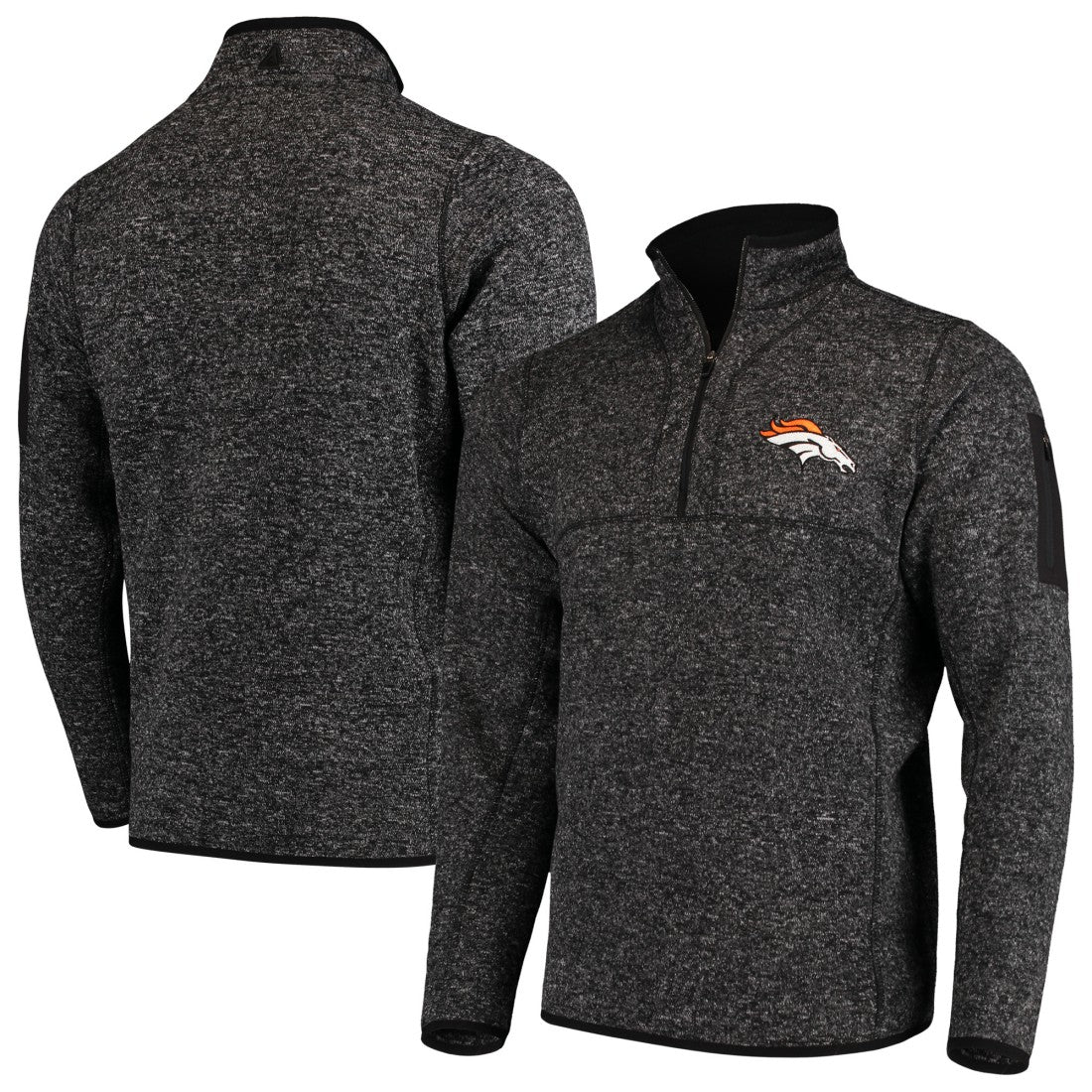 Denver Broncos Antigua Fortune Quarter-Zip Pullover Jacket Heather Black | NFL