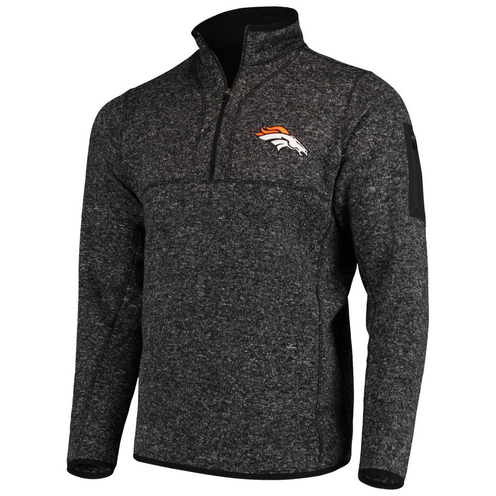 Denver Broncos Antigua Fortune Quarter-Zip Pullover Jacket Heather Black | NFL