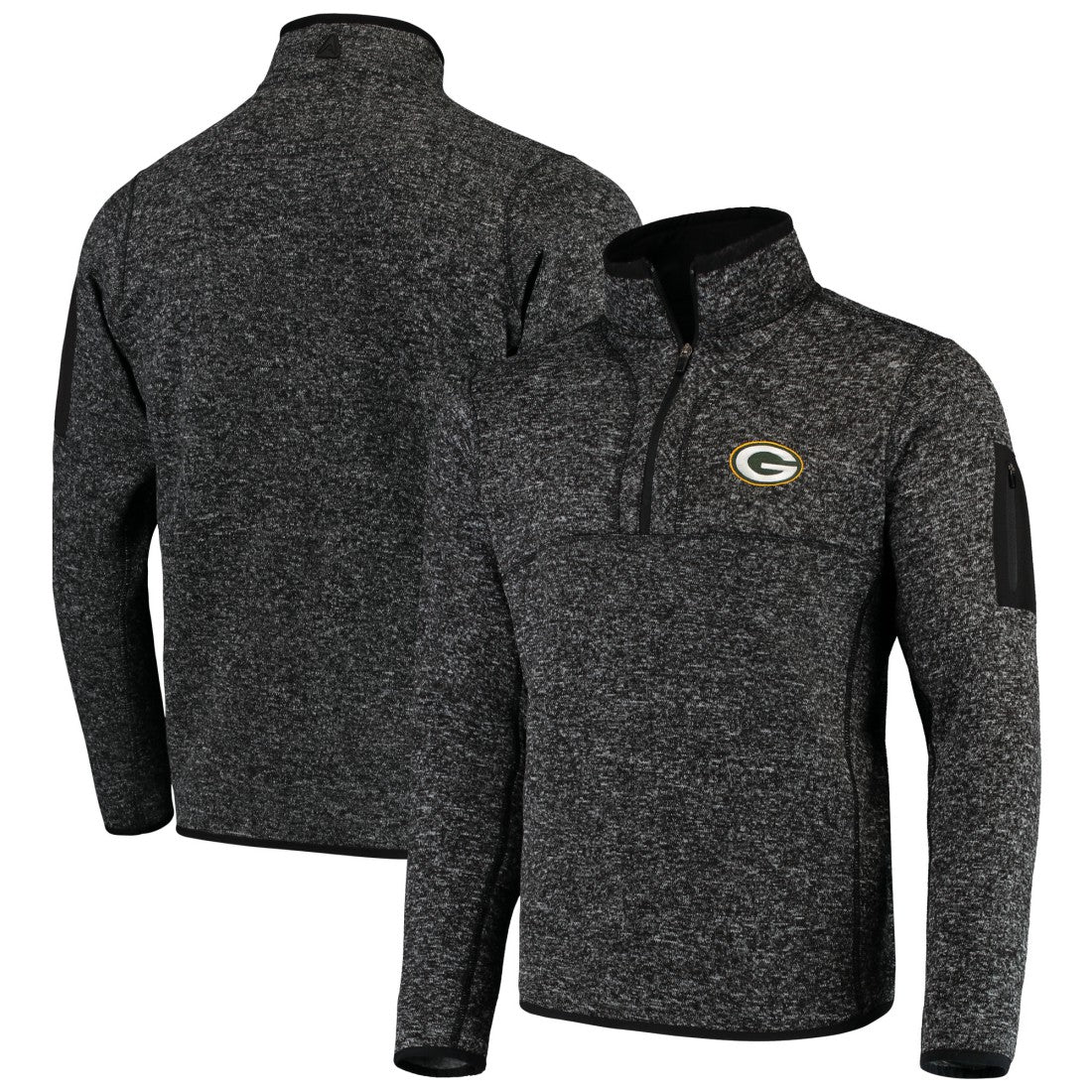 Green Bay Packers Antigua Fortune Quarter-Zip Pullover Jacket Heather Black | NFL