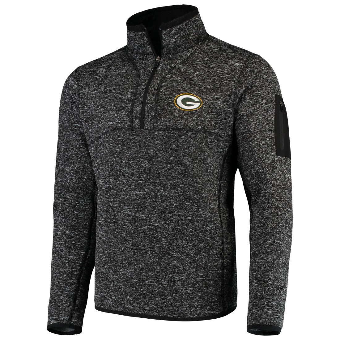 Green Bay Packers Antigua Fortune Quarter-Zip Pullover Jacket Heather Black | NFL