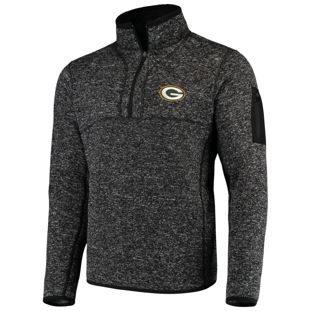 Green Bay Packers Antigua Fortune Quarter-Zip Pullover Jacket Heather Black | NFL