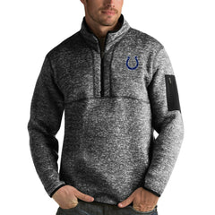Indianapolis Colts Antigua Fortune Quarter-Zip Pullover Jacket Heather Black | NFL