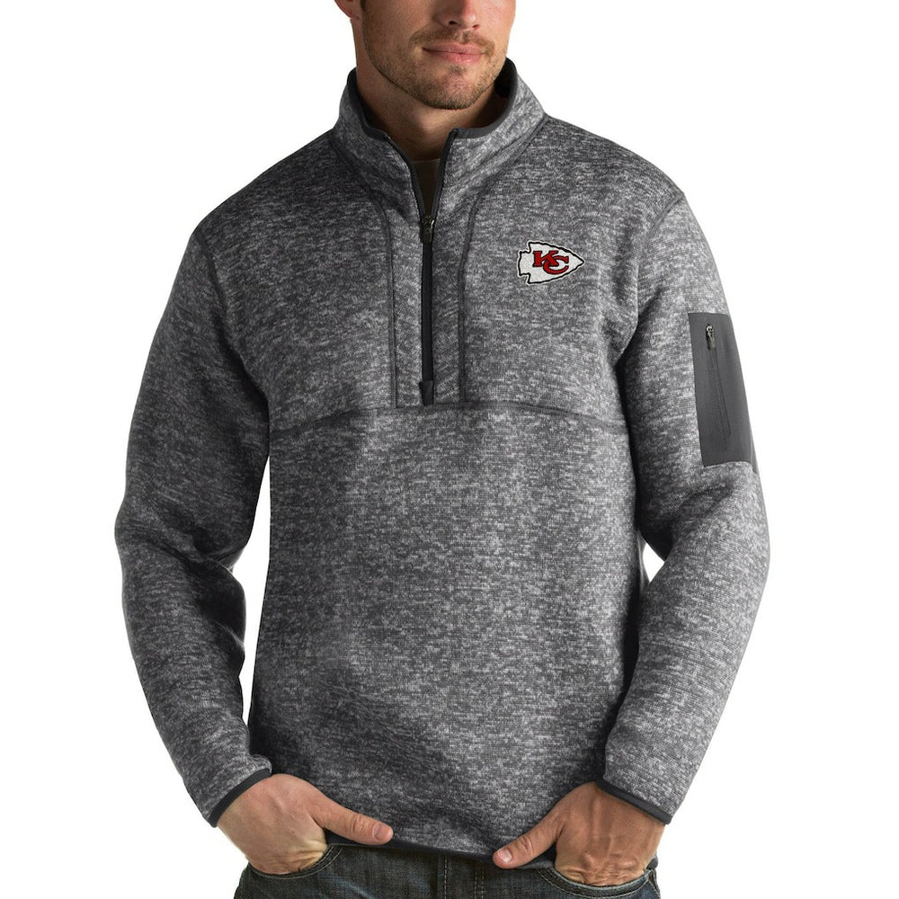 Kansas City Chiefs Antigua Fortune Quarter-Zip Pullover Jacket Charcoal | NFL