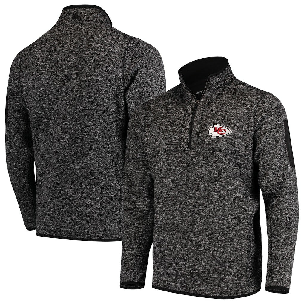 Kansas City Chiefs Antigua Fortune Quarter-Zip Pullover Jacket Heather Black | NFL