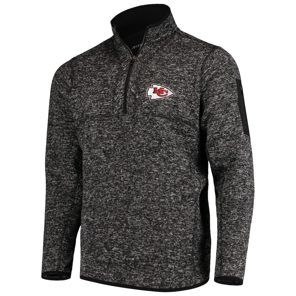 Kansas City Chiefs Antigua Fortune Quarter-Zip Pullover Jacket Heather Black | NFL