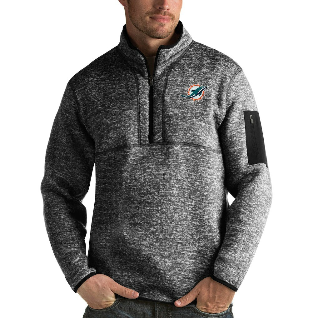 Miami Dolphins Antigua Fortune Quarter-Zip Pullover Jacket Heather Black | NFL