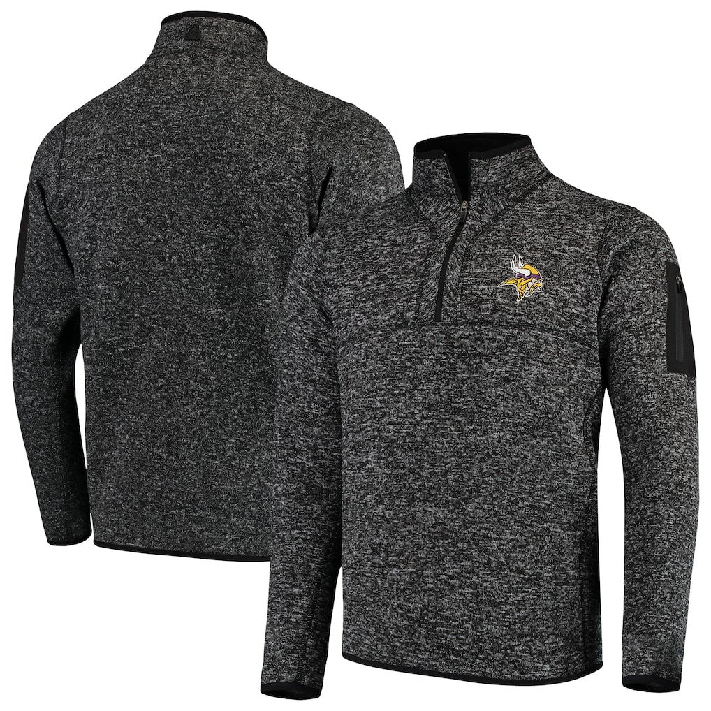 Minnesota Vikings Antigua Fortune Quarter-Zip Pullover Jacket Heather Black | NFL