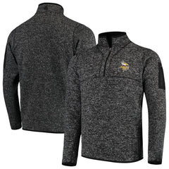 Minnesota Vikings Antigua Fortune Quarter-Zip Pullover Jacket Heather Black | NFL