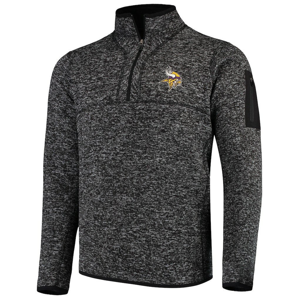 Minnesota Vikings Antigua Fortune Quarter-Zip Pullover Jacket Heather Black | NFL