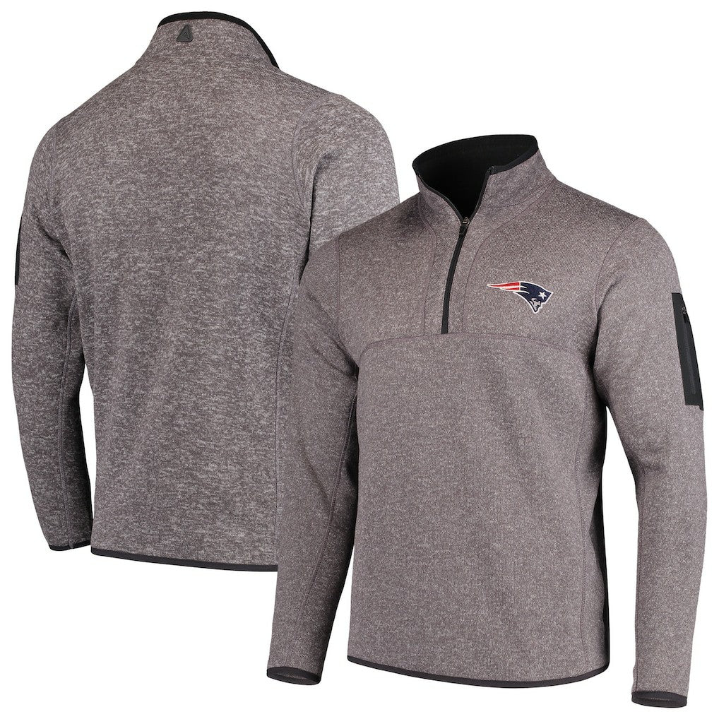 New England Patriots Antigua Fortune Quarter-Zip Pullover Jacket Charcoal | NFL
