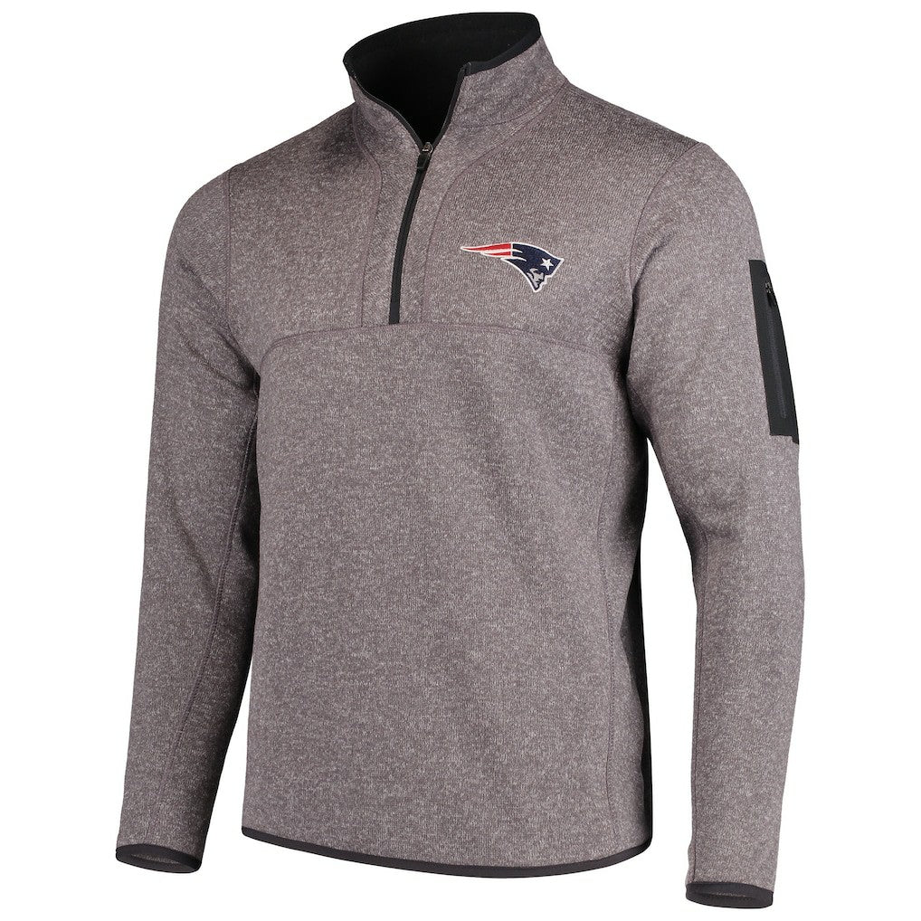 New England Patriots Antigua Fortune Quarter-Zip Pullover Jacket Charcoal | NFL