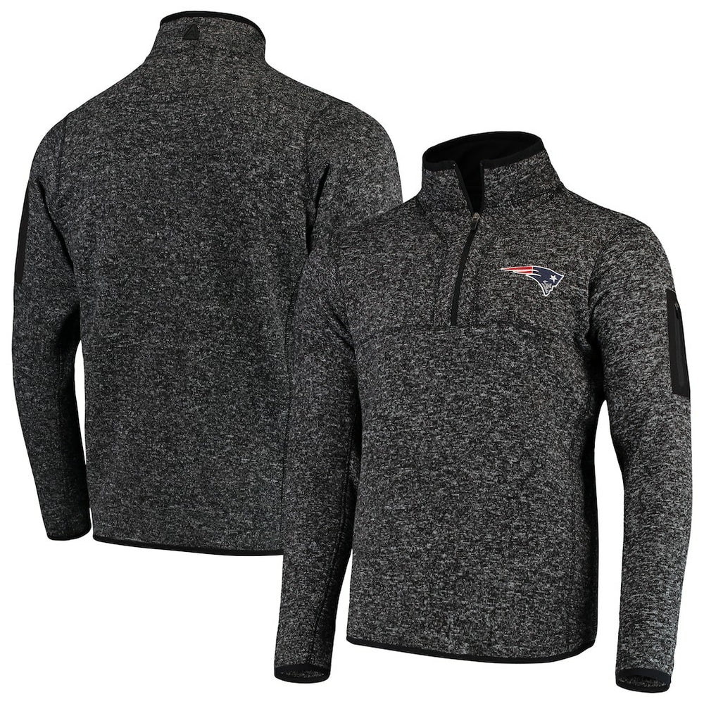 New England Patriots Antigua Fortune Quarter-Zip Pullover Jacket Heather Black | NFL