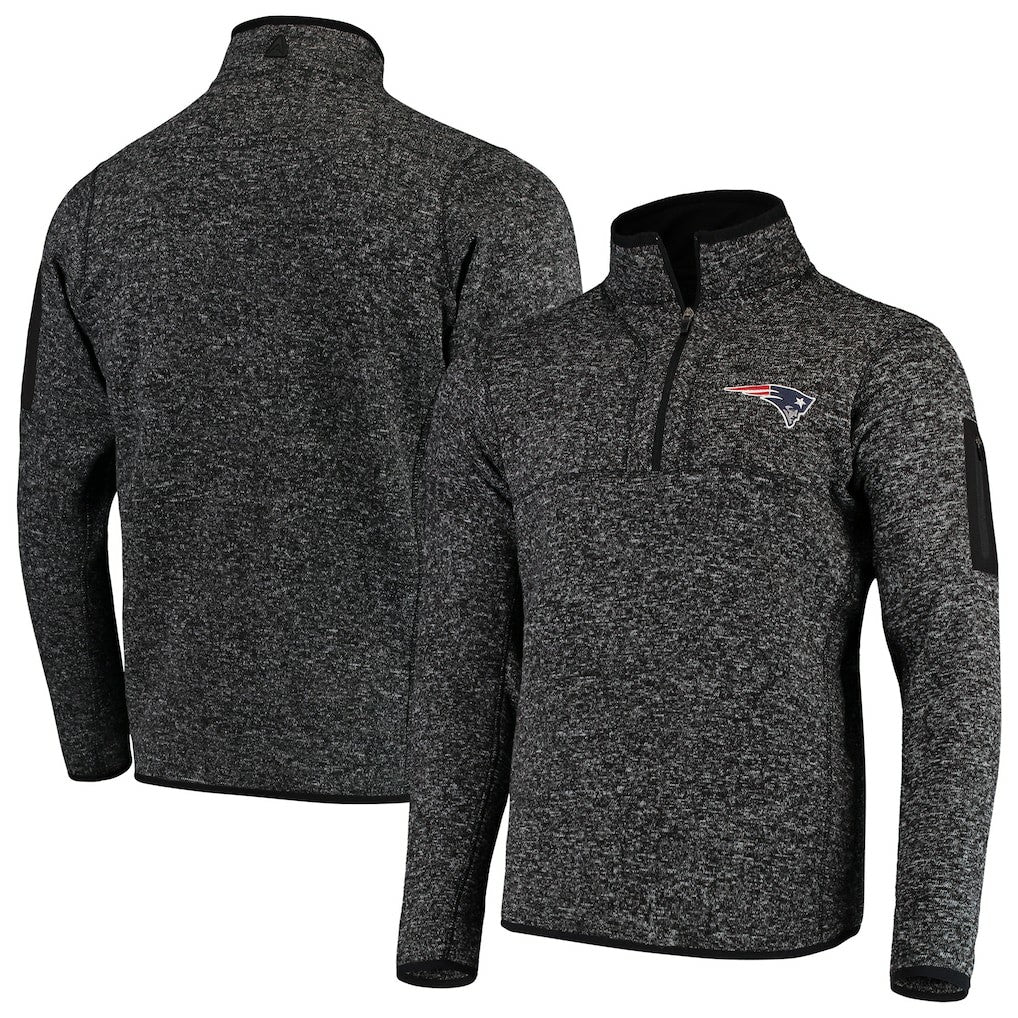 New England Patriots Antigua Fortune Quarter-Zip Pullover Jacket Heather Black | NFL