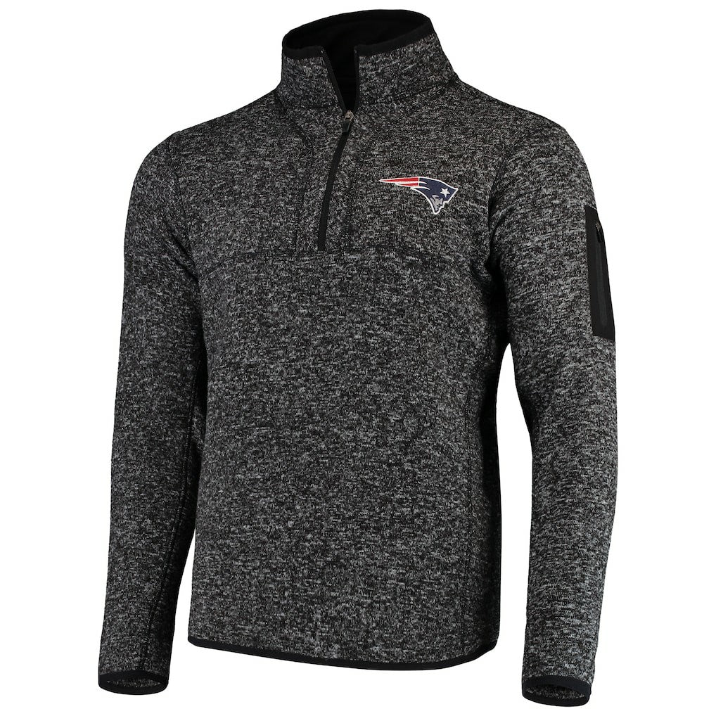 New England Patriots Antigua Fortune Quarter-Zip Pullover Jacket Heather Black | NFL