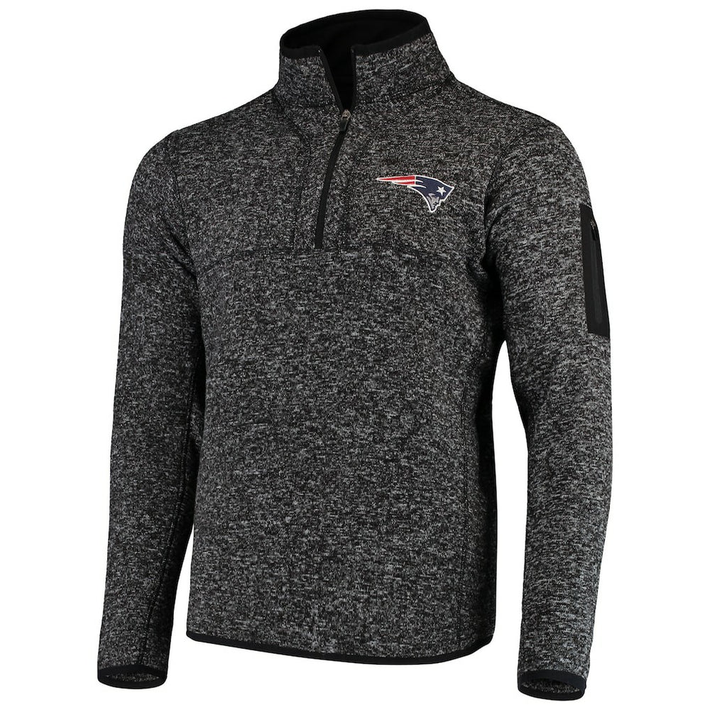 New England Patriots Antigua Fortune Quarter-Zip Pullover Jacket Heather Black | NFL