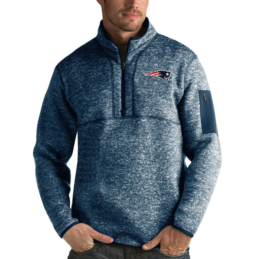 New England Patriots Antigua Fortune Quarter-Zip Pullover Jacket Heather Navy | NFL