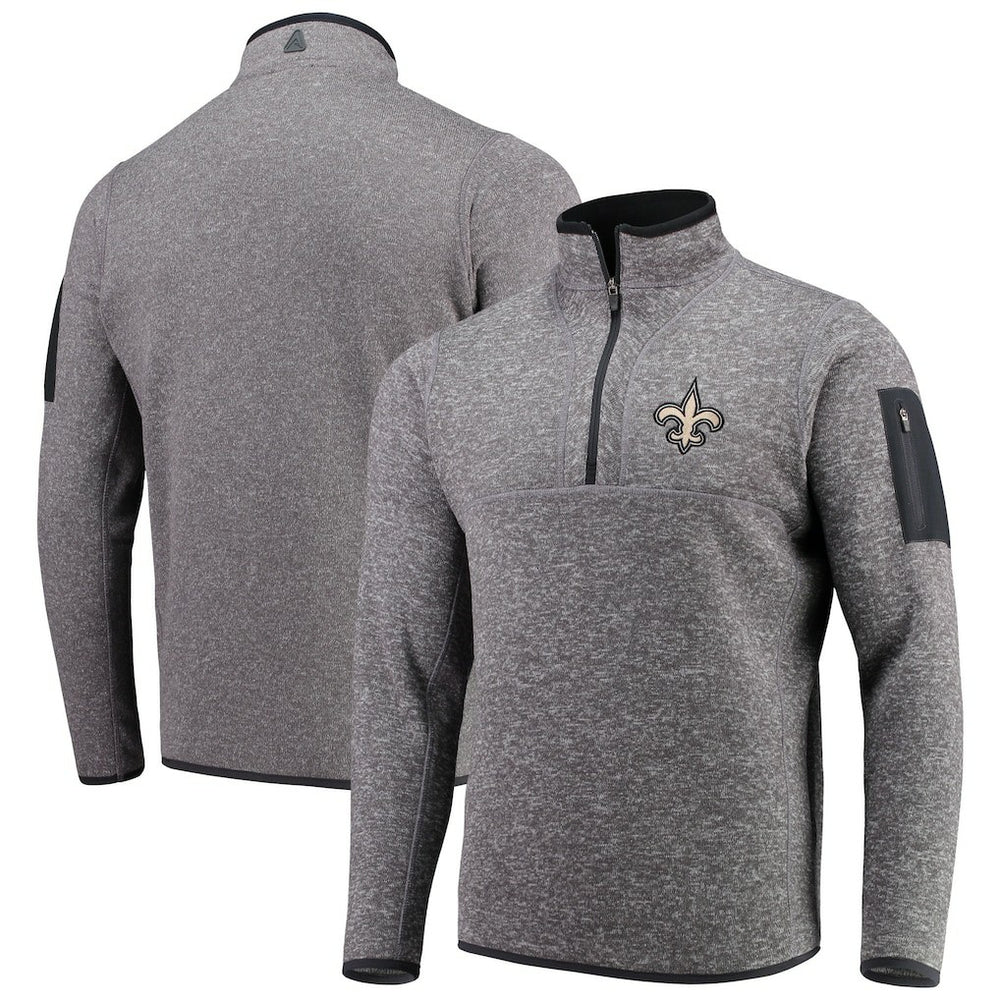 New Orleans Saints Antigua Fortune Quarter-Zip Pullover Jacket Charcoal | NFL