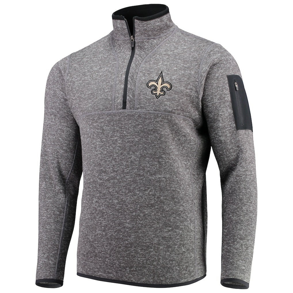 New Orleans Saints Antigua Fortune Quarter-Zip Pullover Jacket Charcoal | NFL