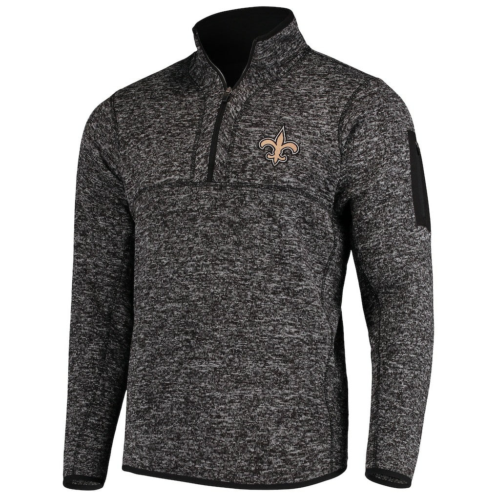 New Orleans Saints Antigua Fortune Quarter-Zip Pullover Jacket Heather Black | NFL