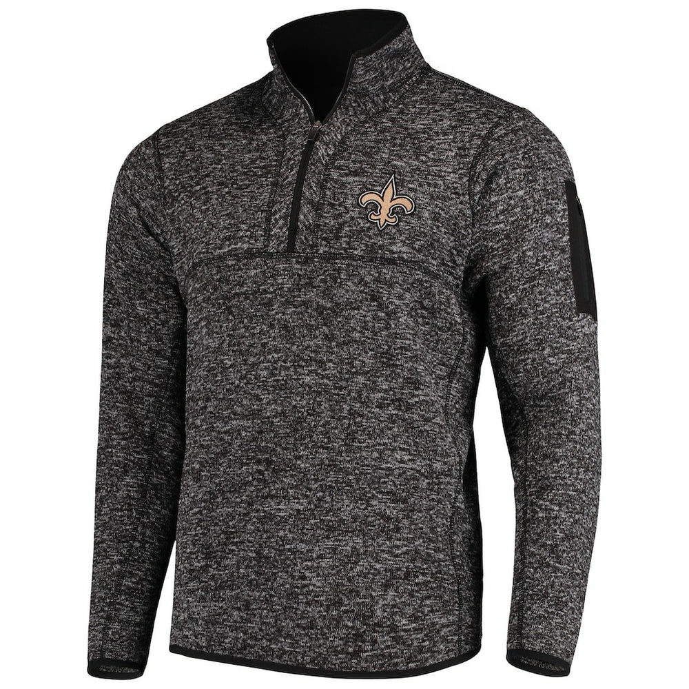 New Orleans Saints Antigua Fortune Quarter-Zip Pullover Jacket Heather Black | NFL