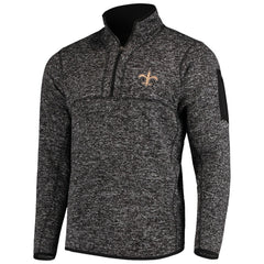 New Orleans Saints Antigua Fortune Quarter-Zip Pullover Jacket Heather Black | NFL