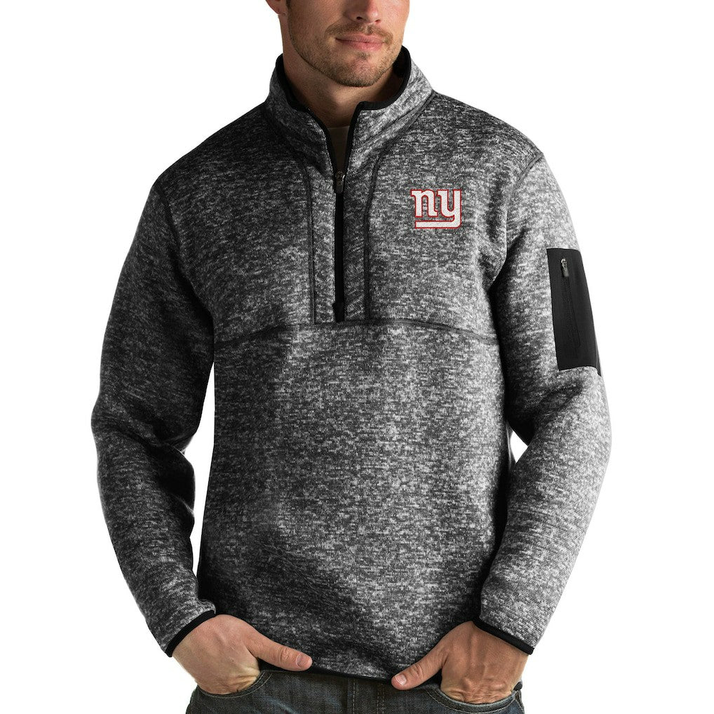 New York Giants Antigua Fortune Quarter-Zip Pullover Jacket Heather Black | NFL