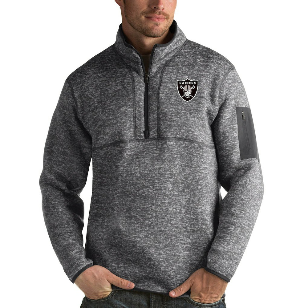Las Vegas Raiders Antigua Fortune Quarter-Zip Pullover Jacket Charcoal | NFL
