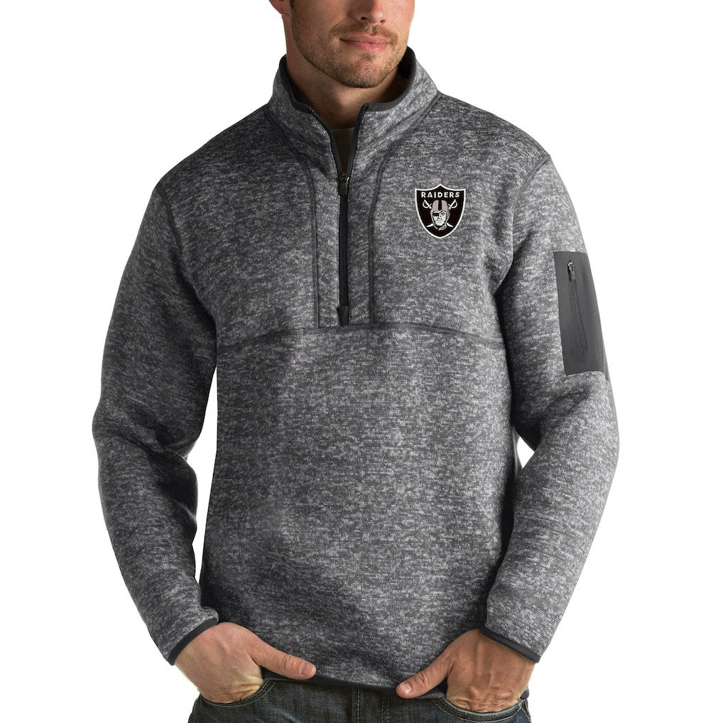 Las Vegas Raiders Antigua Fortune Quarter-Zip Pullover Jacket Charcoal | NFL