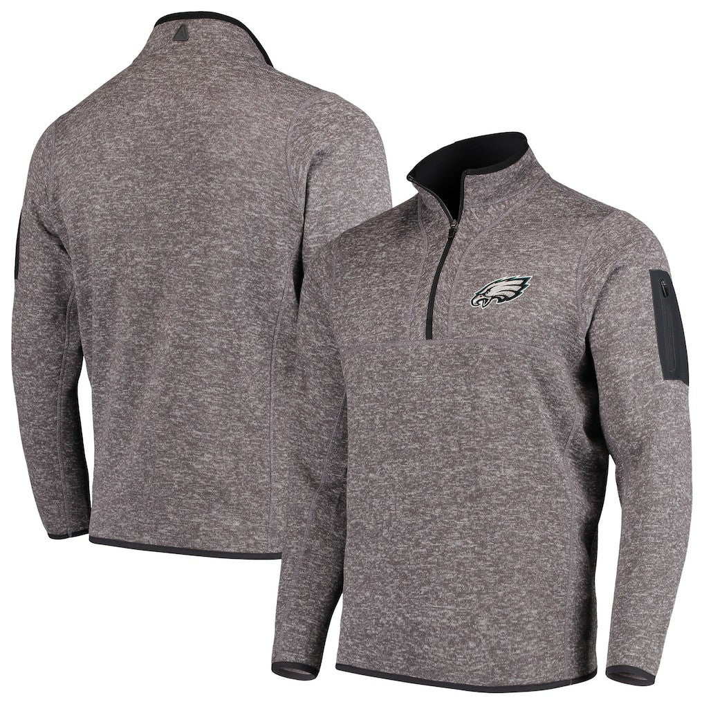 Philadelphia Eagles Antigua Fortune Quarter-Zip Pullover Jacket Charcoal | NFL