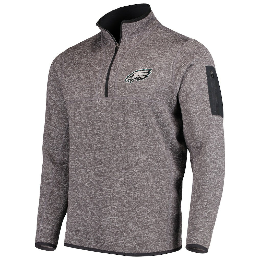 Philadelphia Eagles Antigua Fortune Quarter-Zip Pullover Jacket Charcoal | NFL