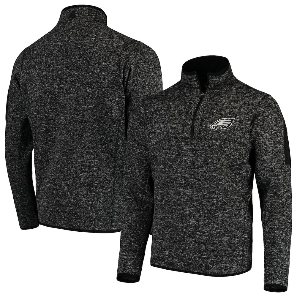 Philadelphia Eagles Antigua Fortune Quarter-Zip Pullover Jacket Heather Black | NFL