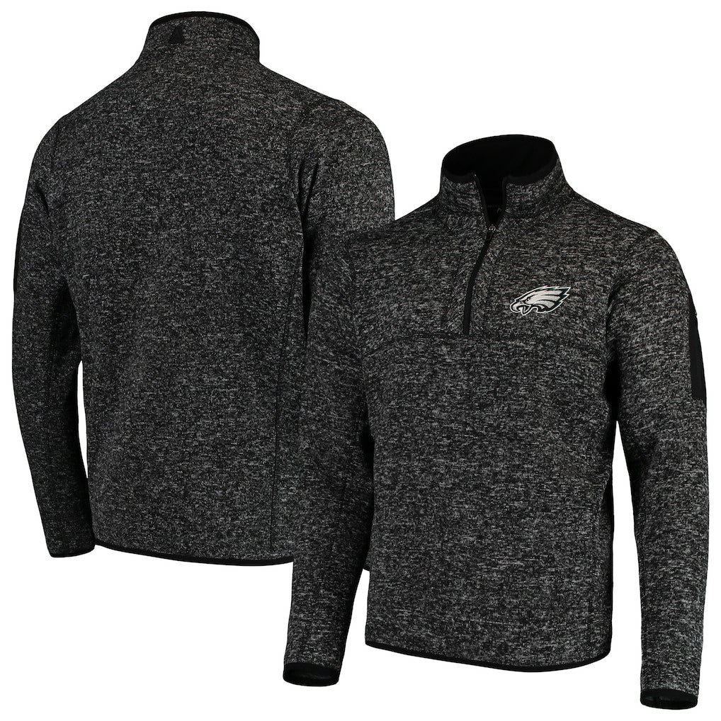 Philadelphia Eagles Antigua Fortune Quarter-Zip Pullover Jacket Heather Black | NFL