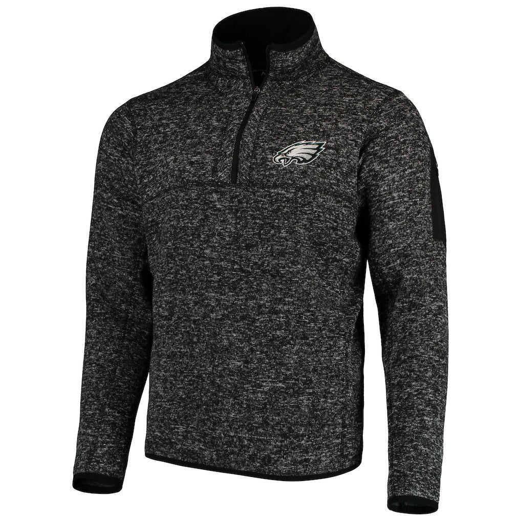 Philadelphia Eagles Antigua Fortune Quarter-Zip Pullover Jacket Heather Black | NFL