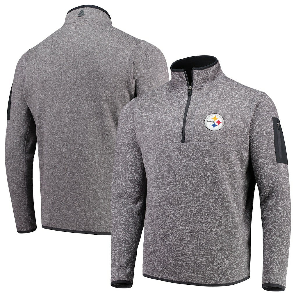 Pittsburgh Steelers Antigua Fortune Quarter-Zip Pullover Jacket Charcoal | NFL