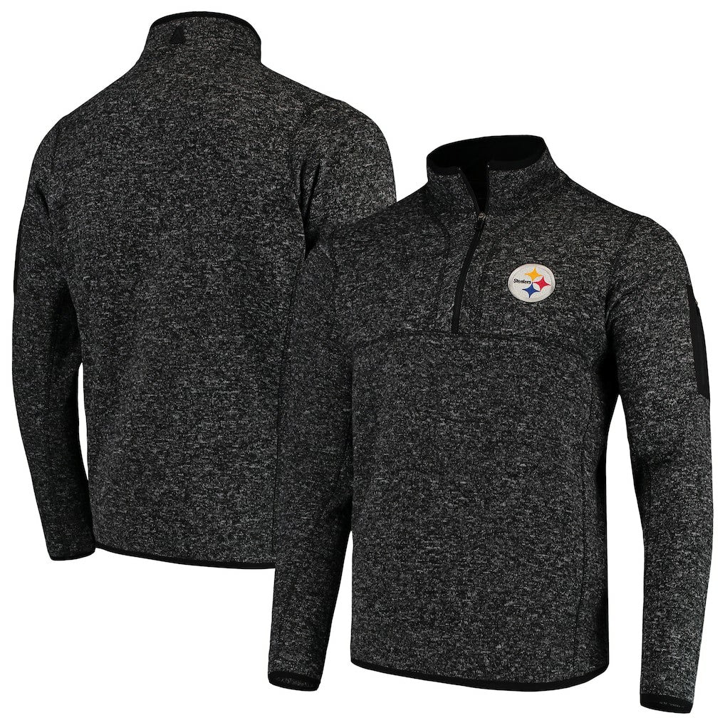 Pittsburgh Steelers Antigua Fortune Quarter-Zip Pullover Jacket Heather Black | NFL