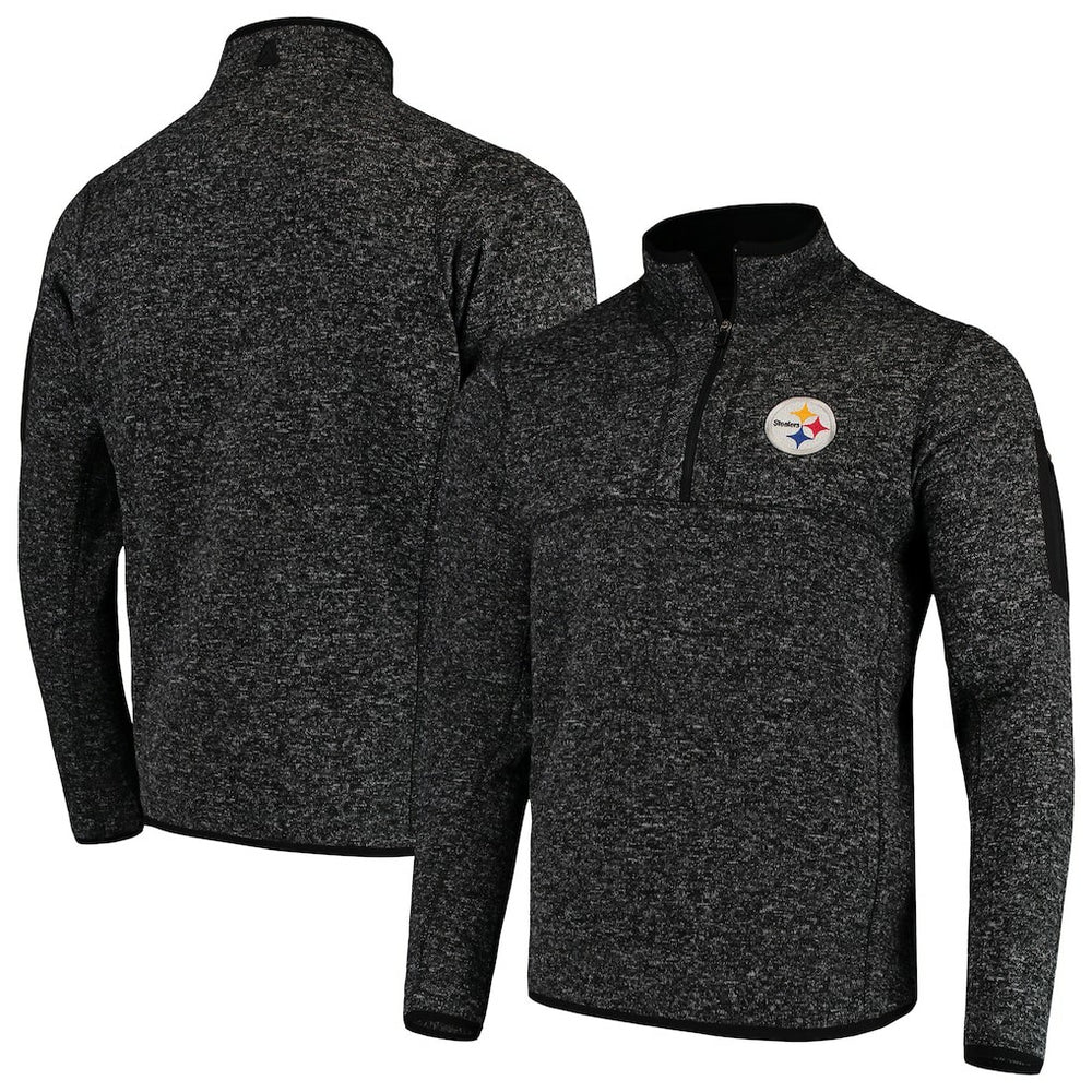 Pittsburgh Steelers Antigua Fortune Quarter-Zip Pullover Jacket Heather Black | NFL