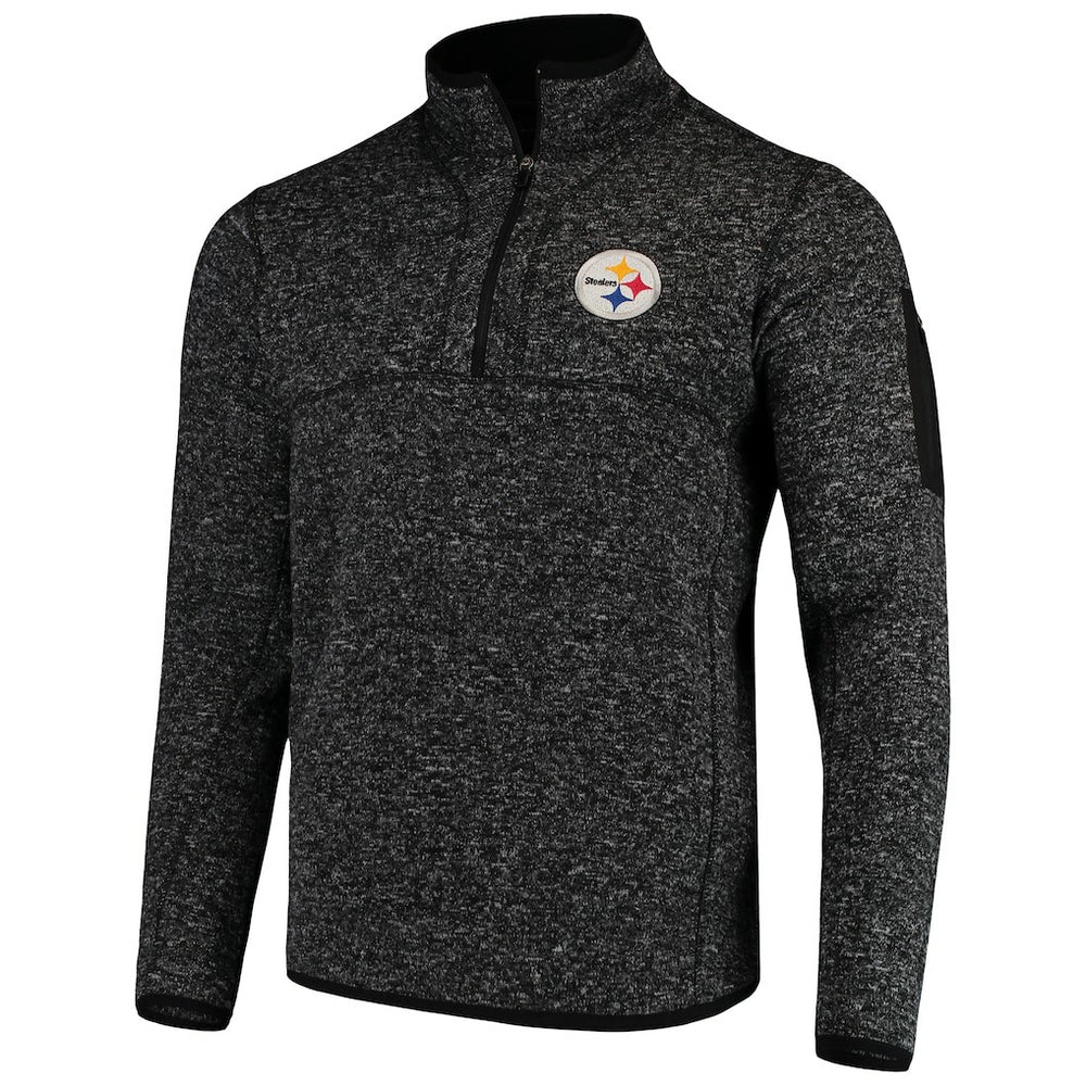 Pittsburgh Steelers Antigua Fortune Quarter-Zip Pullover Jacket Heather Black | NFL