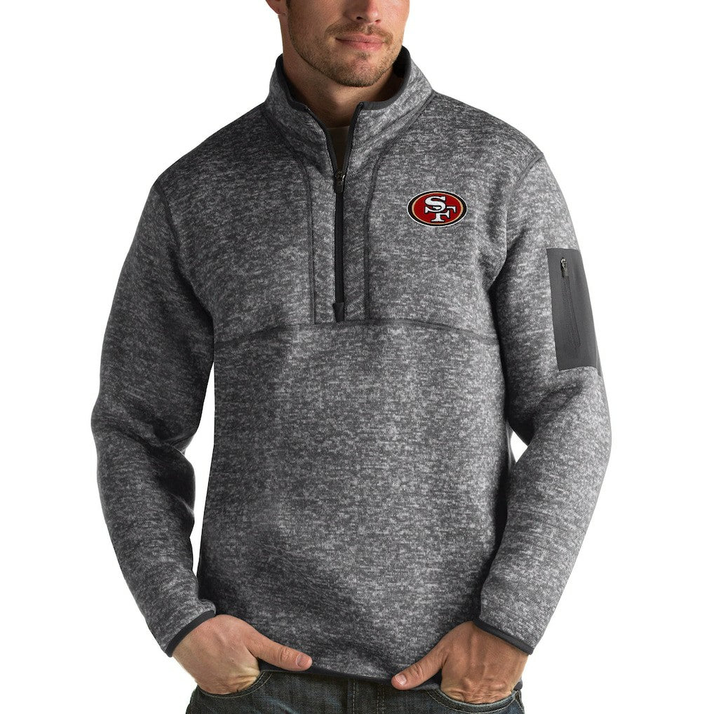 San Francisco 49ers Antigua Fortune Quarter-Zip Pullover Jacket Charcoal | NFL