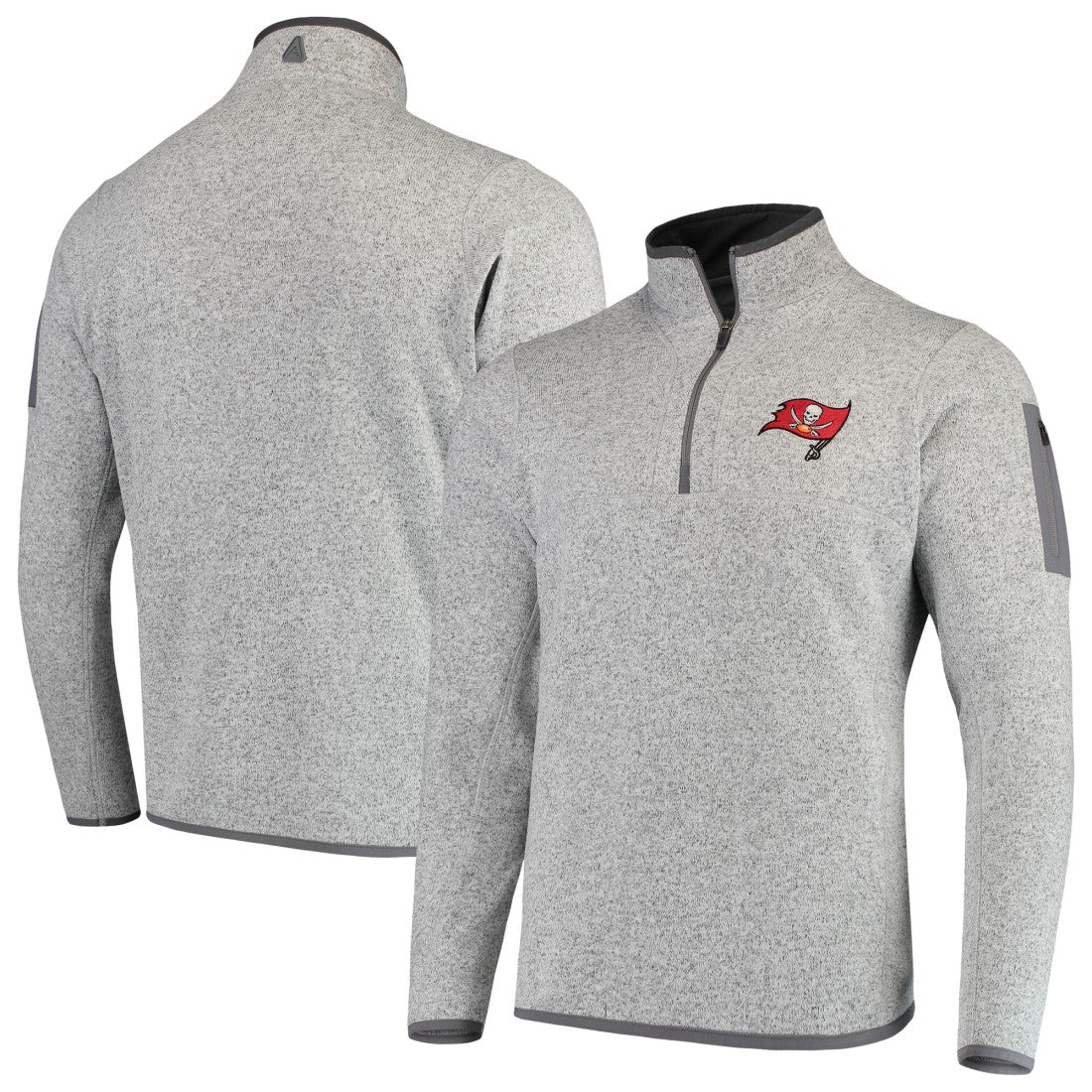 Tampa Bay Buccaneers Antigua Fortune Quarter-Zip Pullover Jacket Heather Black | NFL