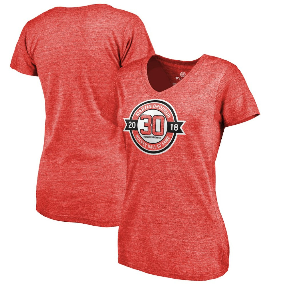 Martin Brodeur New Jersey Devils Fanatics Women's Hall of Fame V-Neck Tri-Blend T-Shirt - Red - NHL