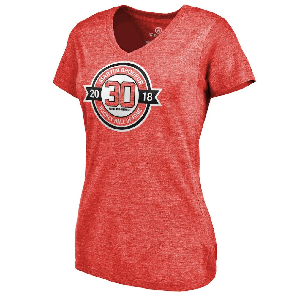 Martin Brodeur New Jersey Devils Fanatics Women's Hall of Fame V-Neck Tri-Blend T-Shirt - Red - NHL