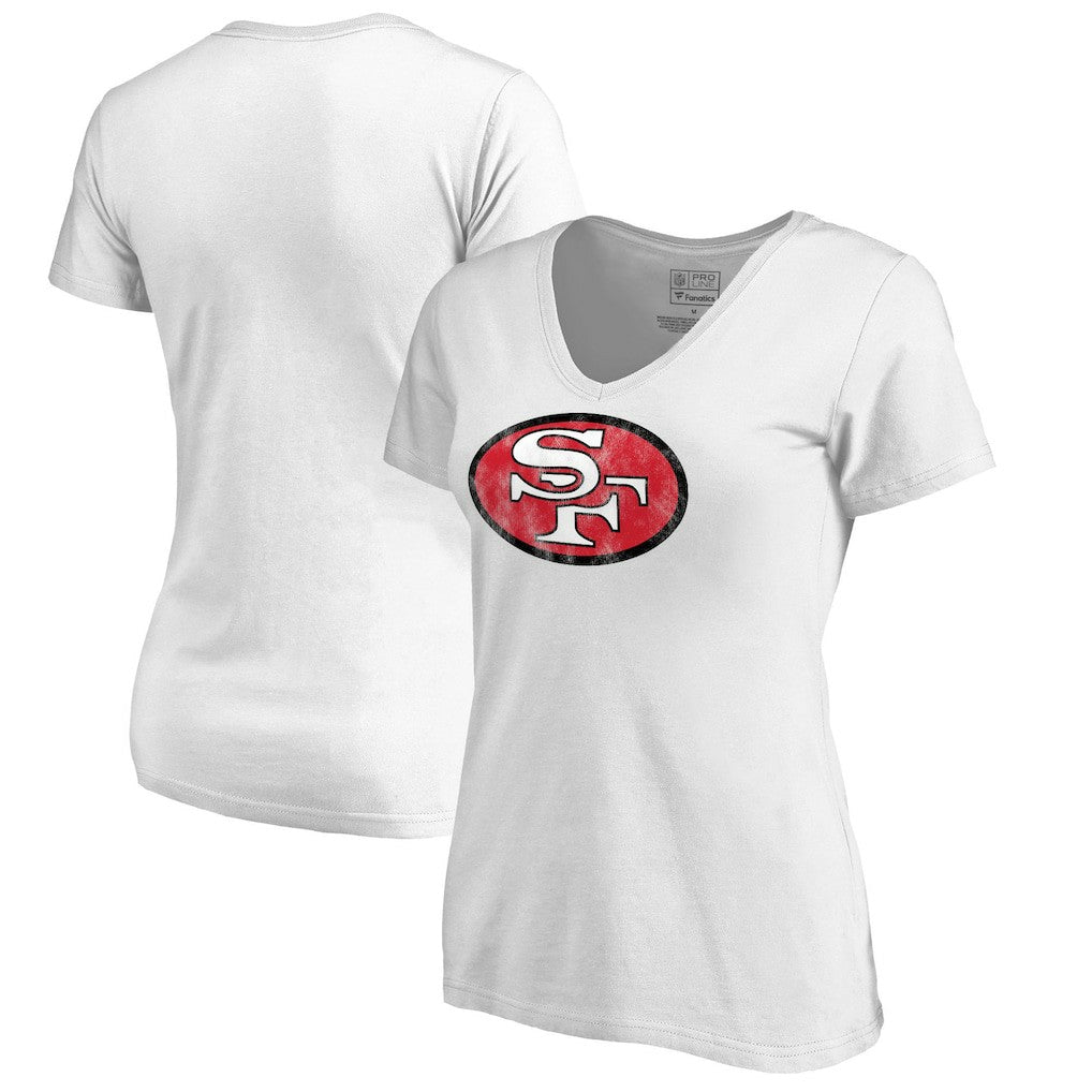 San Francisco 49ers Women's Throwback Logo V-Neck T-Shirt White | NFL
