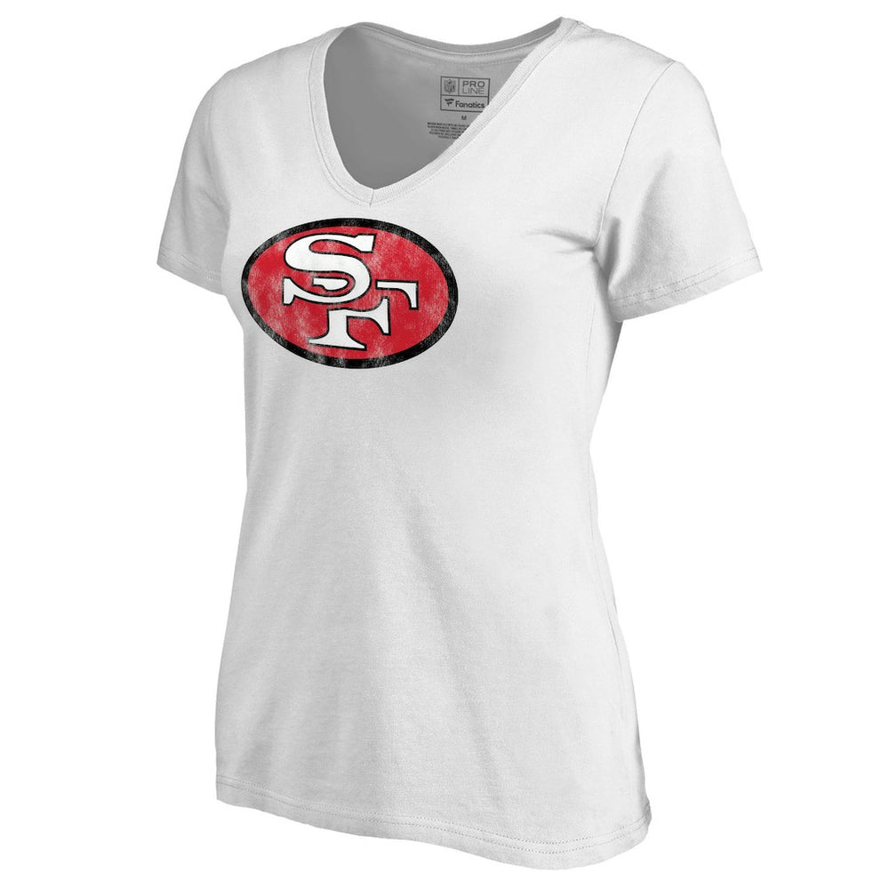 San Francisco 49ers Women's Throwback Logo V-Neck T-Shirt White | NFL