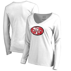 San Francisco 49ers Women's Throwback Logo Long Sleeve V-Neck T-Shirt White | NFL