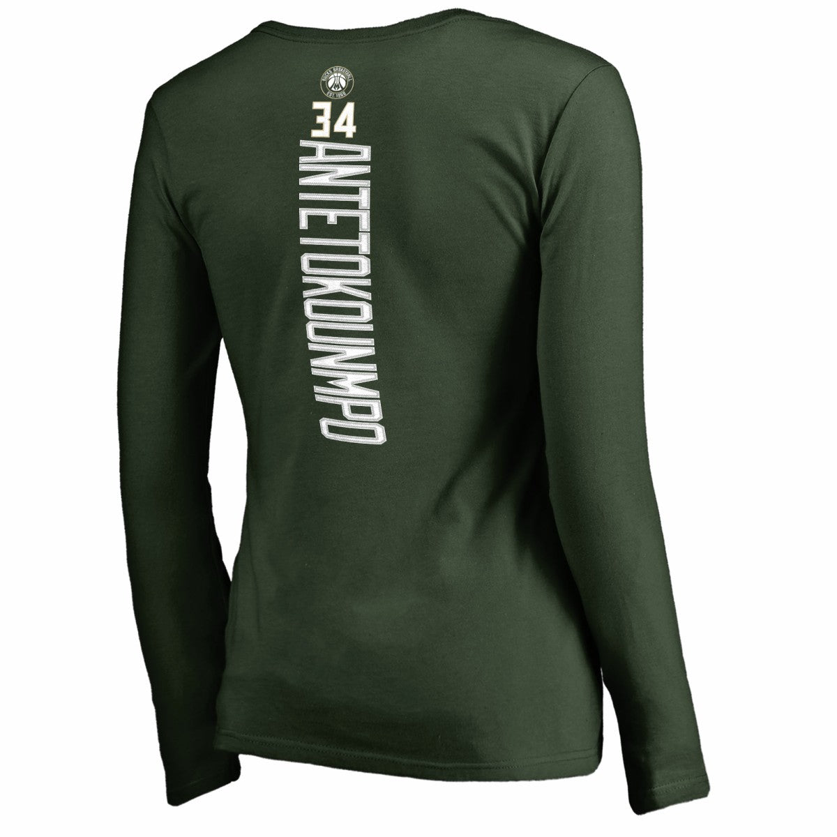Giannis Antetokounmpo Milwaukee Bucks Women's Team Backer Name & Number Long Sleeve V-Neck T-Shirt Hunter Green - NBA