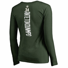 Giannis Antetokounmpo Milwaukee Bucks Women's Team Backer Name & Number Long Sleeve V-Neck T-Shirt Hunter Green - NBA