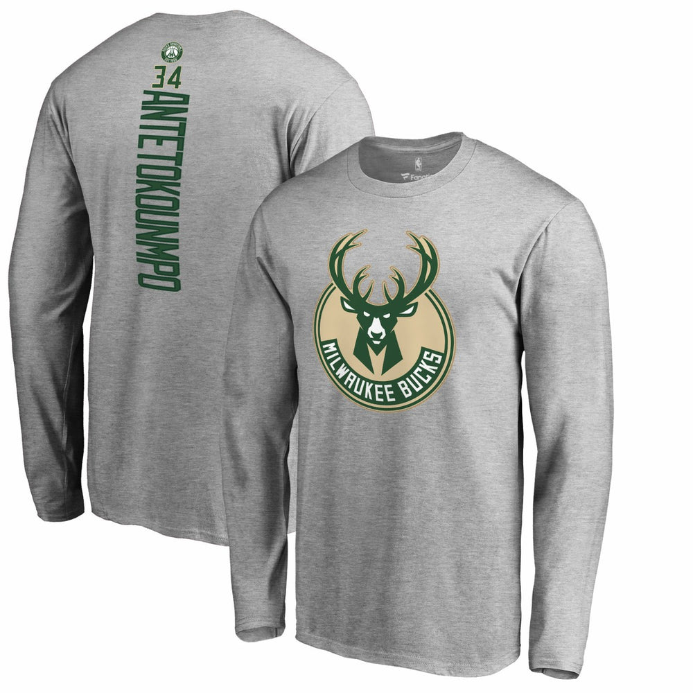 Giannis Antetokounmpo Milwaukee Bucks Team Backer Name & Number Long Sleeve T-Shirt Heathered Gray - NBA