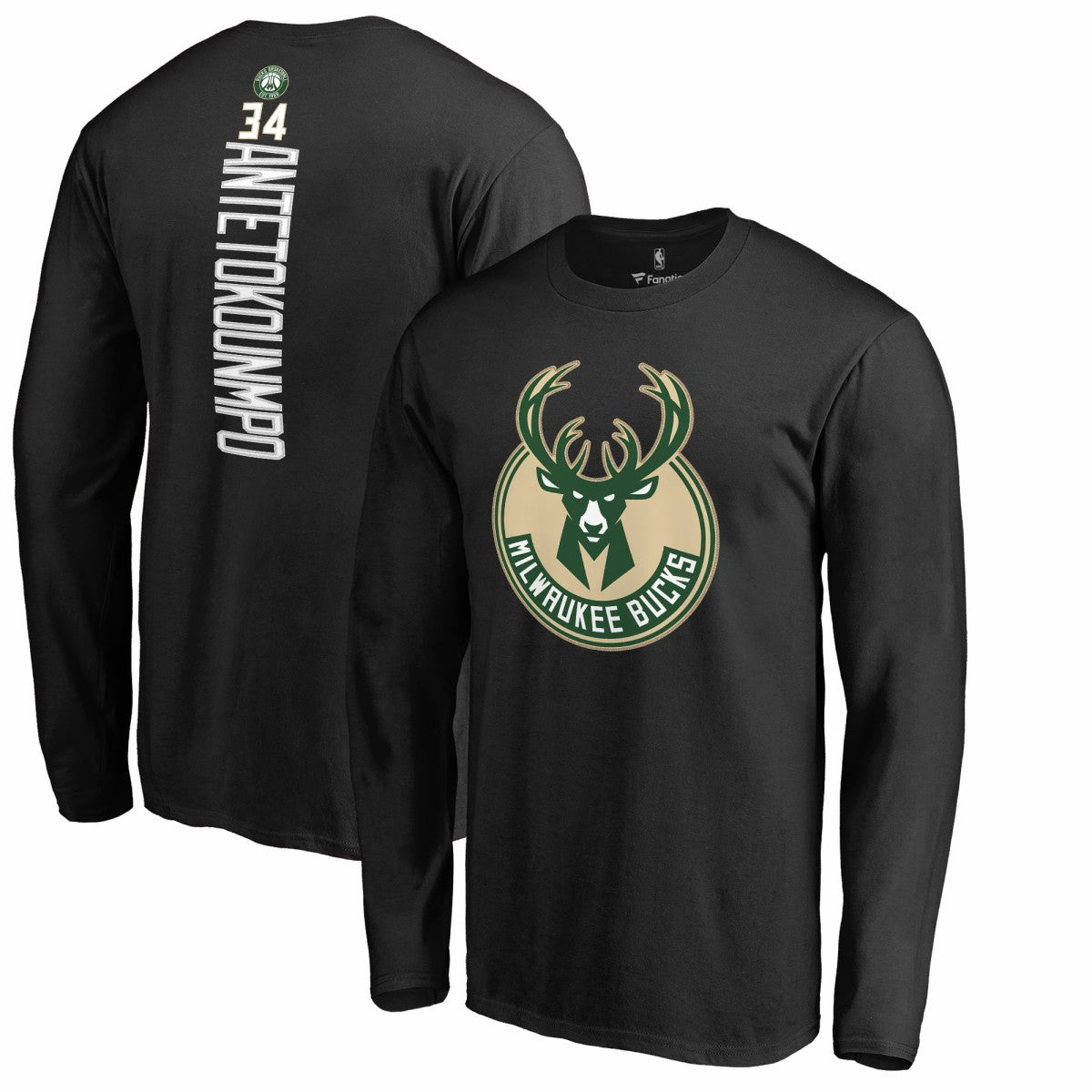 Giannis Antetokounmpo Milwaukee Bucks Team Backer Name & Number Long Sleeve T-Shirt Black - NBA